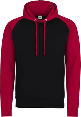 Produktbild von Just Hoods JH009 | Herren Baseball Hoodie / (WRAP)-e Produktion - Farbe: Jet Black/Fire Red - Größe: XL