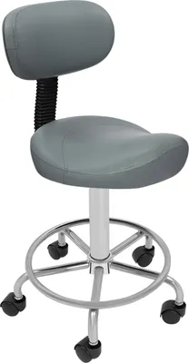 Image de Chaise ergonomique - Tabouret à roulettes avec dossier - Réglable en hauteur de 45 à 59 cm - Pivotant à 360° - Piètement à 5 branches de 45 cm - Capacité de charge 150 kg - Gris