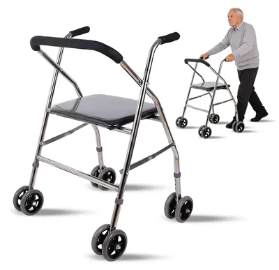Produktbild von Faltbarer Gehwagen, Leichter Rollator, Höhenverstellbar Senioren Gehhilfe, Stabiler Gehstuhl, Rutschfest Pflegehilfe, 4-Rad Modell