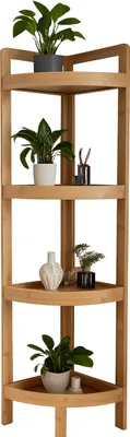 Immagine prodotto di Scaffale angolare Relaxdays in bambù, 4 ripiani semicircolari, LxPxA: 105,5x23x23 cm, scaffale da appoggio per bagno e cucina, salvaspazio, naturale
