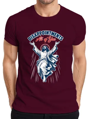 Zdjęcie produktu dla Koszulka męska "Disappointments All of You Jesus Lustig", kolor burgundowy, rozmiar XL