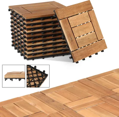 Produktbild von Izrielar 11 STK Holzfliesen Kachel Set 1m² geeignet als Terrassenfliesen und Balkonfliesen aus Akazien Holz 30x30 cm für Garten Terrasse Balkon