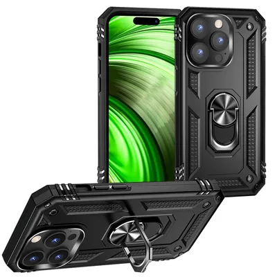 Immagine prodotto di Custodia ad anello per iPhone 14 Pro - Custodia rigida antiurto militare per esterni nera