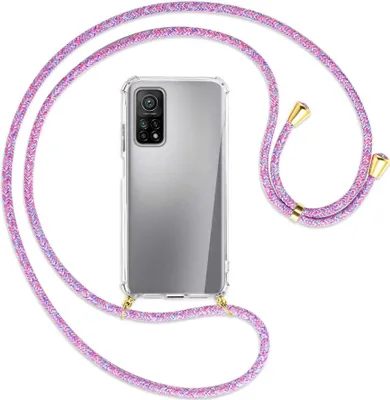 Produktbild von Handykette Backcover-Schutzhülle mit Band (Metall goldfarben) für Xiaomi Mi 10T (Pro) 5G - lila/rosa/blau