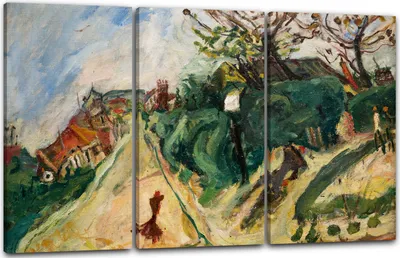 Produktbild von Leinwandbild 3-teilig (120x80cm): Chaim Soutine - Paysage avec personnage, echter Holz-Keilrahmen inkl. Aufhänger, handgefertigt in Deutschland