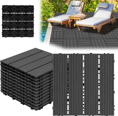 Produktbild von Faziango Terrassenfliesen 1m² Holzfliesen 30x30 cm 11 Stück Anthrazit für Terrasse Balkon Terrassenfliesen Holz Fliesen mit Klicksystem