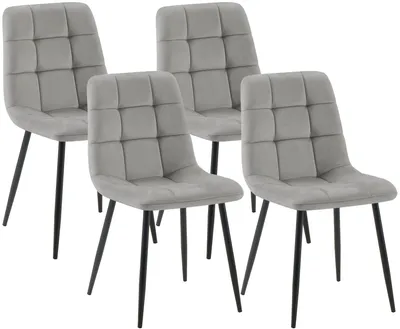 Produktbild von CLP 4er Set Esszimmerstuhl Tilde gepolstert mit Rückenlehne bis 150 kg belastbar grau Material Samt, KI-generiertes Bild