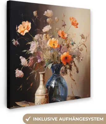 Produktbild von MuchoWow® - Leinwandbilder - Blumenstrauß - Blumen - Ölfarbe - Stillleben - Pastell, Wandbild, Wanddeko Bilder Wohnzimmer, 20x20 cm