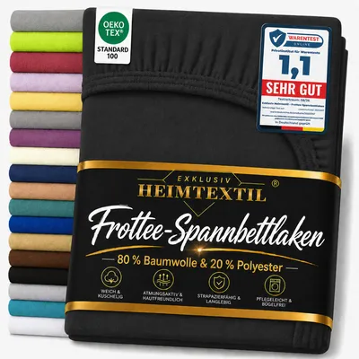 Produktbild von EXKLUSIV HEIMTEXTIL Frottee Spannbettlaken Rundumgummizug Marke 140 x 200 cm Schwarz 80% Baumwolle 20% Polyester Bed-Sheet Bettlaken Spannbetttuch Topper Leinentuch