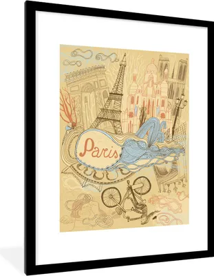 Produktbild von MuchoWow® Gerahmtes Poster Paris - Frankreich - Zeichnung 60x80 cm - Poster mit Schwarzem Bilderrahmen Wandposter Rahmen Foto Bilder - Wohnzimmer - Dekorationen - Prämie