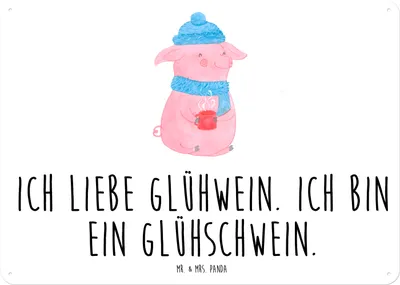 Produktbild von Mr. & Mrs. Panda Wandbild Schwein Glühwein DIN A5 - Weiß - Geschenk, Blechschild, Türschild, Retro, Weihnachten, Punsch, Glühschwein, Weihnachtsmarkt, tafel, Schild