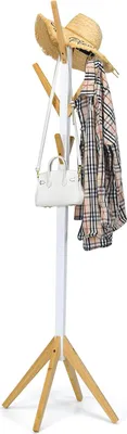 Produktbild von Garderobe mit 6 Haken, Kleiderständer aus Bambus, baumförmiger Kleiderständer, Garderobe für Kleidung, Jacken, Hüte, Taschen, 179 cm Höhe
