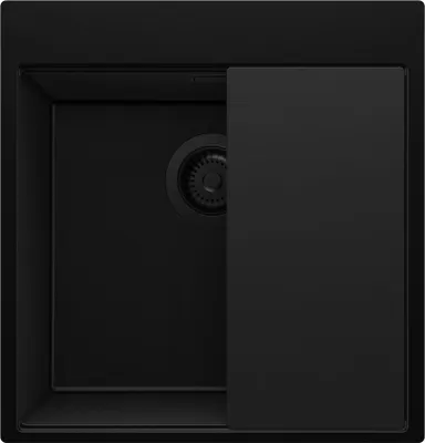 Produktbild von PRIMAGRAN Spülbecken Alles Schwarz 48x50cm, Granitspüle 1 Becken + Ablauf-Set + Schneidebrett, Küchenspüle ab 50er Unterschrank - Oslo