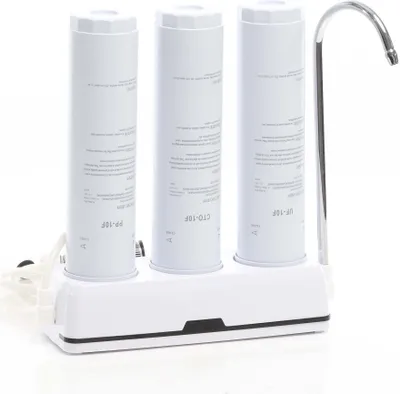 Produktbild von Naturewater NW-3-PPCTOUF 3 Stufen Counter Top Wasserfilter, 5 µ, PP Sediment, Aktivkohle Block und Ultrafilter Filtereinsatz, mit Universaladapter, Wasserhahn