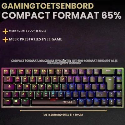 Productafbeelding van draadloos toetsenbord, 65% zwart, QWERTY ES
