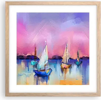 Produktbild von Gerahmtes Poster - Rahmen in heller Eiche - Segelboot See - 40x40 cm - Wand Bild - Wanddeko - Wandbilder - Kunstposter - Wandposter - Bilderrahmen - Bilder - Kunstdruck - Wandbild - P2NAC40x40-4099