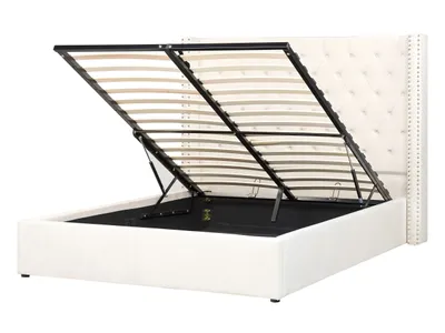 Zdjęcie produktu dla BELIANI Łóżko z pojemnikiem białe tapicerowane 140 x 200 cm wysokie pikowane wezgłowie