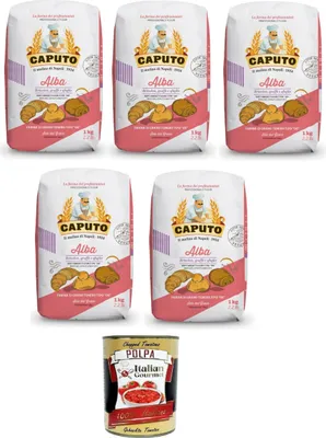 Produktbild von Caputo Alba, Weichweizenmehl 00 ideal für Brioches, Donuts und Blätterteig 5x 1kg + Italian Gourmet polpa 400g