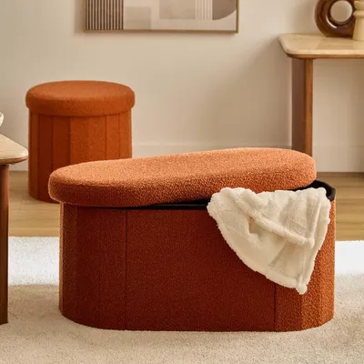 Produktbild von Eazy Living Bouclé Pouf + Aufbewahrungsbox Ferdinand Orange