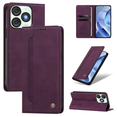 Produktbild von Handyhülle für itel A50, Leder Wallet Klapphülle mit Standfunktion, Stoßfeste Schutzhülle Lila