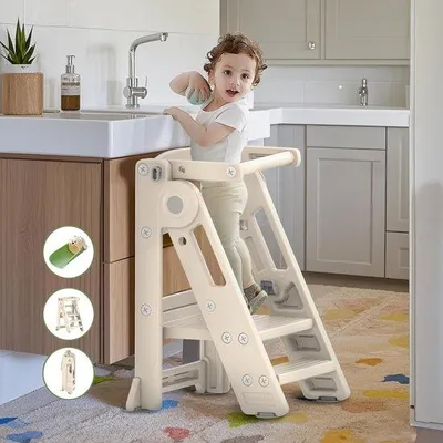 Zdjęcie produktu dla Krzesełko edukacyjne z regulowaną wysokością dla dzieci, styl Montessori, kolor beżowy