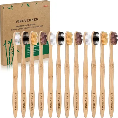 Produktbild von 12er Pack Bambus Zahnbürsten Holz Biologisch Abbaubar Vegan Umweltfreundlich