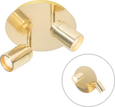 Produktbild von QAZQA - Modern Moderner BadSpot I Spotlight I Deckenspot I Deckenstrahler I Strahler I Lampe I Leuchte Messing 2-flammig-flammig IP44 - Ducha - Stahl Rund - LED geeignet GU10