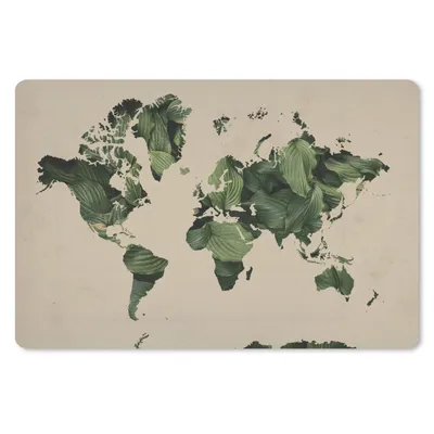 Produktbild von MuchoWow® Schreibtischunterlage Weltkarte - Blätter - Grün 60x40 cm - XXL Mauspad - Großes Mauspad
