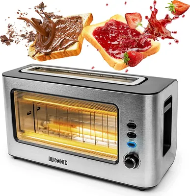 Produktbild von Duronic TB10 Toaster mit Glasfenster | Automatik-Toaster für 2 Scheiben | Für Sandwichtoast geeignet | Gebürsteter Edelstahl | Toasten, Auftauen und Erwärmen | 6 Temperaturstufen | Krümelfach | 1000 W