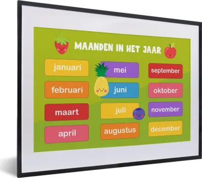 Produktbild von MuchoWow® MuchoWow® Gerahmtes Poster Kinderzimmer - Monate - Bildung - Jungen - Mädchen - Kinder - Grün - Kinder 40x30 cm - Poster mit zchwarzem Bilderrahmen - Bilderrahmen - Poster im Rahmen