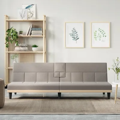 Immagine prodotto di The Living Store Divano letto con portabicchieri in tessuto Taupe