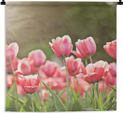 Produktbild von MuchoWow® Wandteppich Wandbehang Tulpen - Sonne - Frühling 60x60 cm Tapisserie Dekoration Wandtuch - Dekorationen - Wand Decke