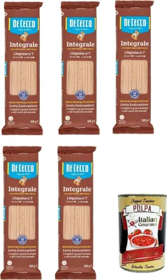 Produktbild von De Cecco Integrale Linguine N° 7, Pasta integrale, Vollkornnudeln, 5x 500g + Italian Gourmet polpa 400g