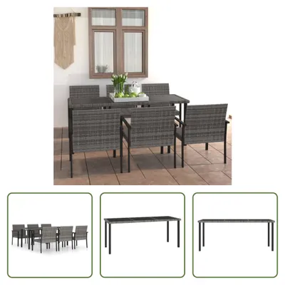 Image de The Living Store 7-pcs. Ensemble de salle à manger de jardin Poly Rattan Gris