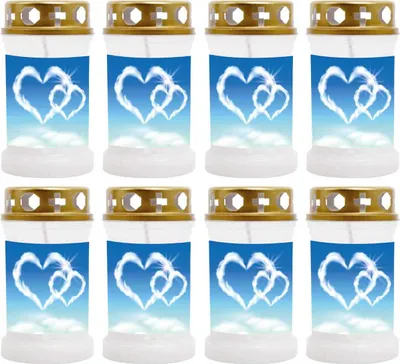 Immagine prodotto di Candela tombale bianca in confezione da 8, durata di combustione: 40 ore (per candela), motivo: cuore