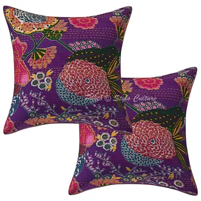 Immagine prodotto di Set di 2 federe decorative etniche in cotone, colore viola, 40x40 cm