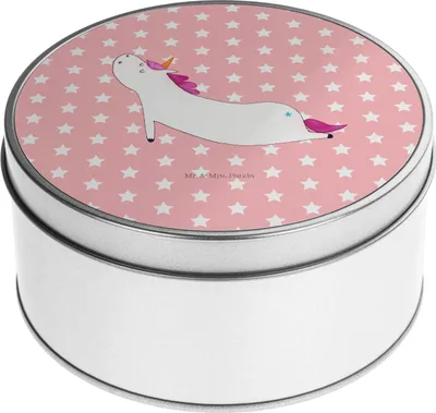 Produktbild von Mr. & Mrs. Panda Blechdose Einhorn Yoga - Rot Pastell - Geschenk, keksdosen, Entspannung, Namaste, Teedose, Einhörner, Dose, Lustig, Vorratsdosen, Sport, Keksdose