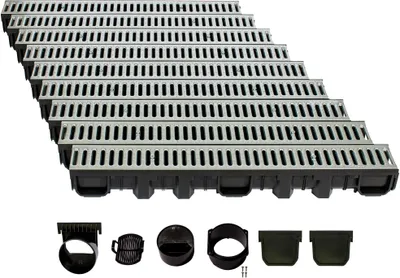 Produktbild von Entwässerungsrinne Höhe 115mm Kunststoff 9m, Stegrost, Stahl verzinkt