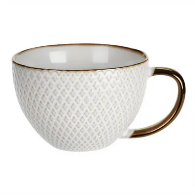 Produktbild von Großer Becher für Kaffee oder Tee mit Untertasse, Steingut, 460 ml