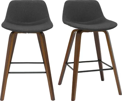 Produktbild von Miliboo - Barhocker skandinavisches Design dunkelgrau und Holz H65 cm (2er-Set) NONIE