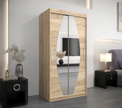 Produktbild von Kleiderschrank mit Spiegeln TAMARA – Breite 100 cm, Eiche sonoma