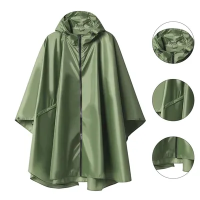 Produktbild von Ponchos,Wasserdicht Regenponcho mit Reißverschluss für Camping Wandern Hikking,Regencape Herren Damen mit Kapuze,Atmungsaktive Regenmäntel Regenjacke
