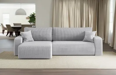 Produktbild von Kaiser Möbel Ecksofa mit schlaffunktion und bettkasten, Eckcouch MILANO XL stoff Poso Dicker Cord Grau Links