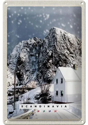 Produktbild von Blechschild Reise 20x30cm Skandinavien Schnee Winter Berg Haus