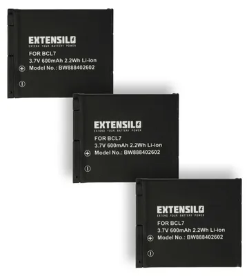 Produktbild von EXTENSILO 3x Akku Ersatz für Panasonic DMW-BCL7, DMW-BCL7E für Kamera (600 mAh, 3,7 V, Li-Ion)