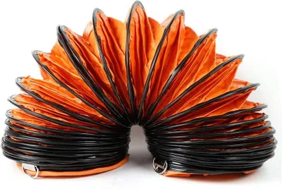 A flexible orange and black hose is shown against a white background.