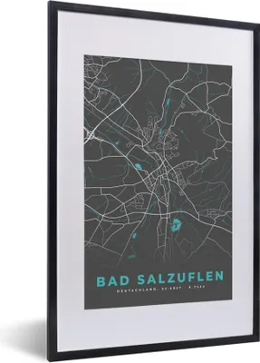 Produktbild von MuchoWow® Gerahmtes Poster Karte - Stadtplan - Bad Salzuflen - Deutschland - Blau 40x60 cm - Poster mit Schwarzem Bilderrahmen Wandposter Rahmen Foto Bilder - Poster in Rahmen