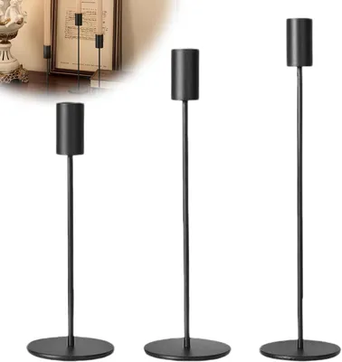 Immagine prodotto di Set di portacandele, 3 pezzi, in metallo, dimensioni 32/27/22 cm, adatti a candele conico di 2,4 cm, ideali per la decorazione della tavola