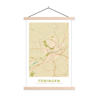 Produktbild von MuchoWow® Textilposter Tübingen - Karte - Stadtplan - Vintage 120x180 cm mit holzfarbenen Rahmen - Textil-Plakat