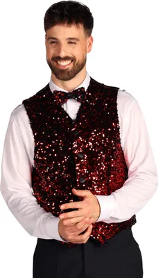 Produktbild von Weste West End Pailletten rot schwarz Herren, Groesse:XXXL